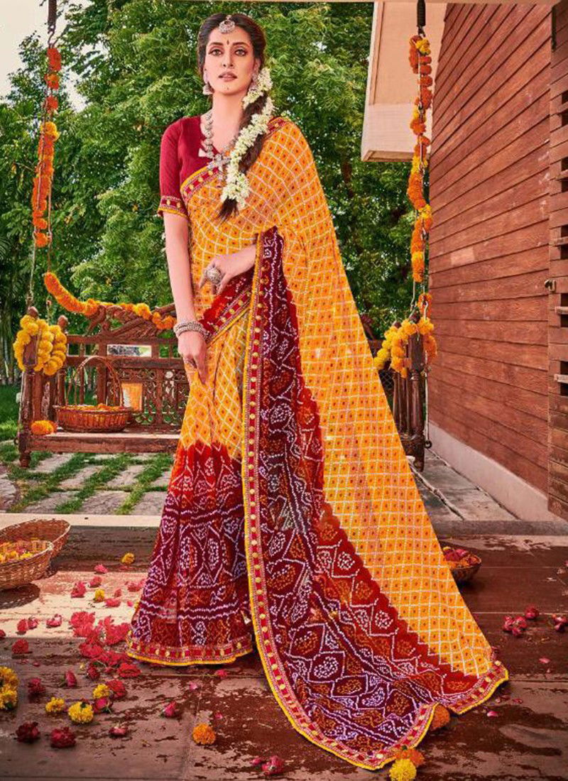 ALVEERA BANDHEJ Fancy Designer Georgette With Embroidery Border Festive Wear saree Collection